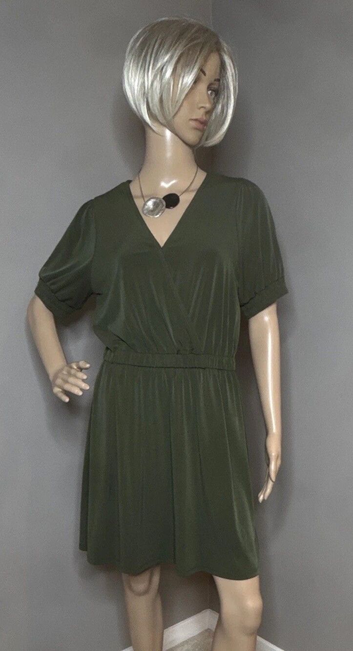 MICHAEL Michael Kors Olive Green Faux Wrap Dress Size Medium V Neck